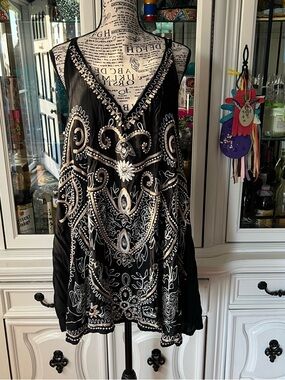 Mira Boutique Black Embellished Beaded Embroidered Party Minidress XL